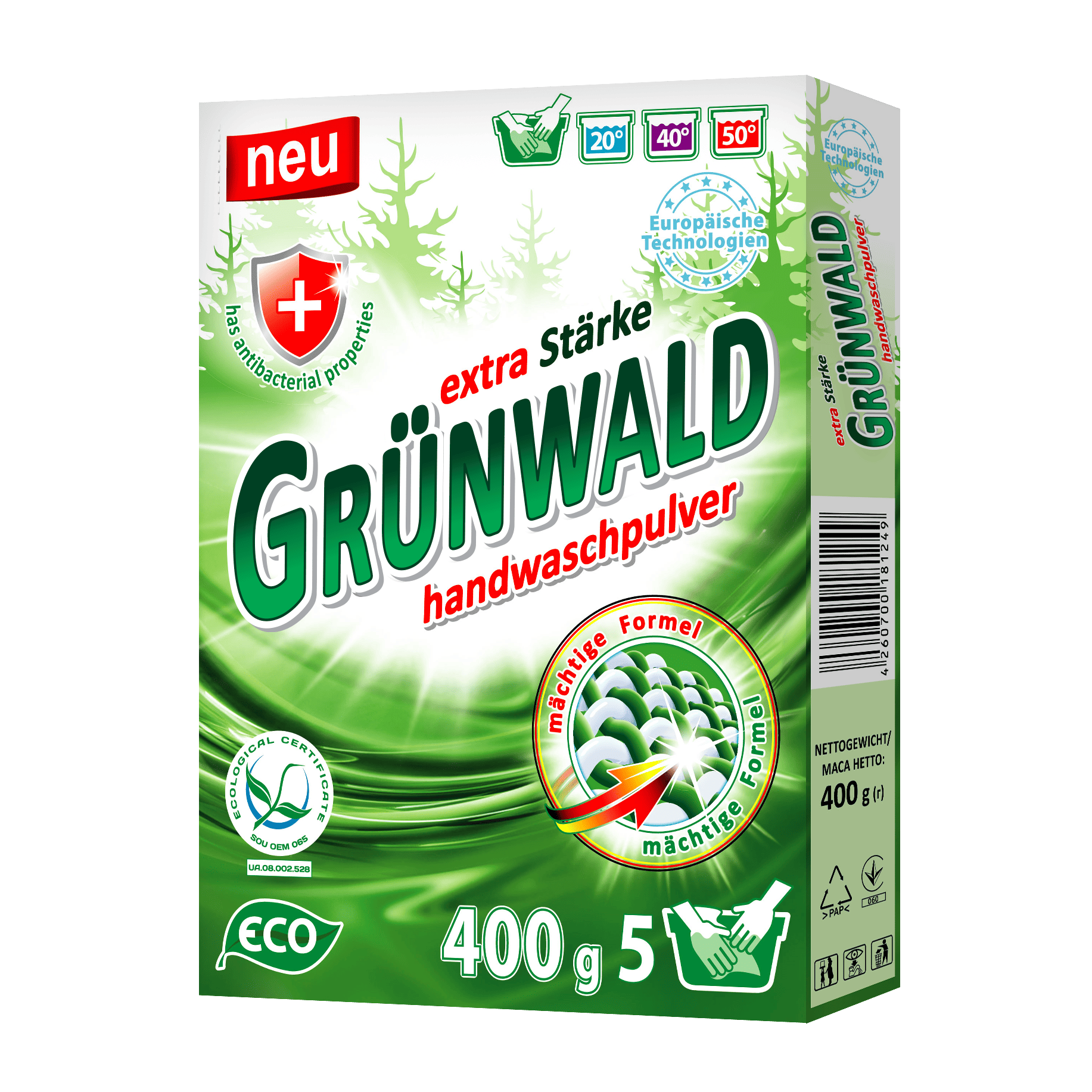 Порошок пральний безфосфатний ТМ GRÜNWALD для ручного прання "Гірська Свіжість" 400 г
